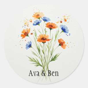 Summer’s Embrace Wildflower Wedding Classic Round Sticker