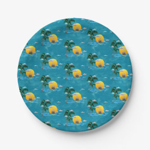 Summer Sailboat Sunset Nautical Coastal Beach Paper Plate