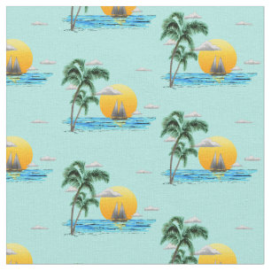 Summer Sailboat Sunset Nautical Coastal Fabric