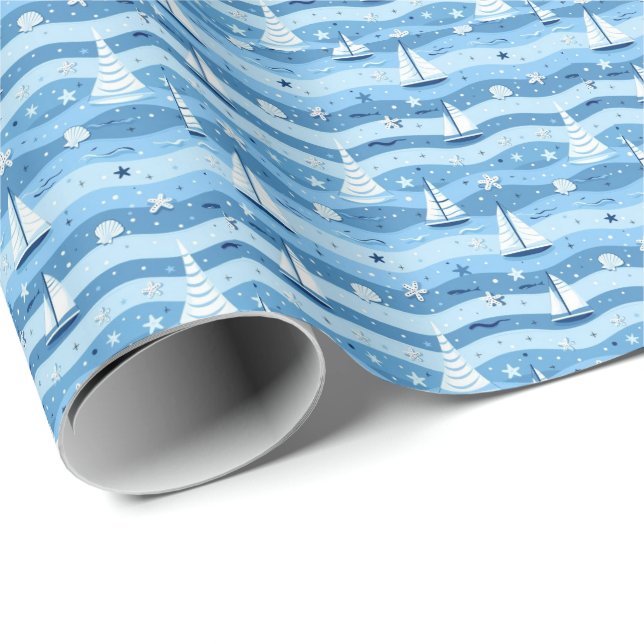 Summer Sailboats Beach Nautical Gift Wrapping Wrap Paper (Roll Corner)