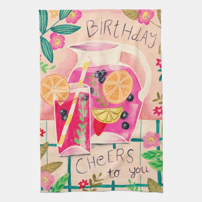 Summer sangria birthday cheers  tea towel (Vertical)