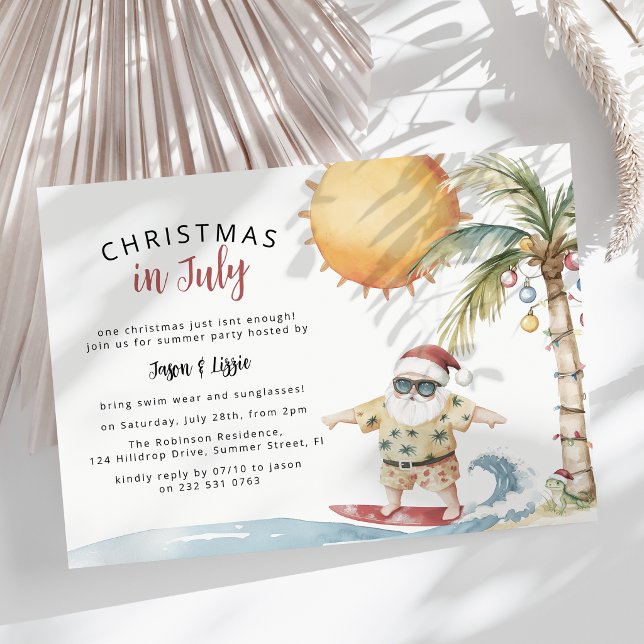 Summer Santa Christmas in July Party Invitation (Creator Uploaded)
