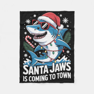 Summer Santa Jaws Vacation Christmas In July Shark Fleece Blanket