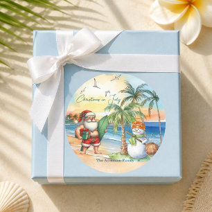 Summer Santa & Snowman Christmas in July Classic Round Sticker
