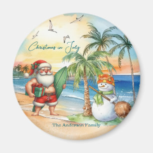 Summer Santa & Snowman Christmas in July Magnet