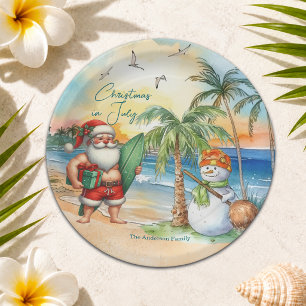 Summer Santa & Snowman Christmas in July  Paper Plate