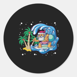 Summer Santa Surfing Beach Waves Christmas In July Classic Round Sticker