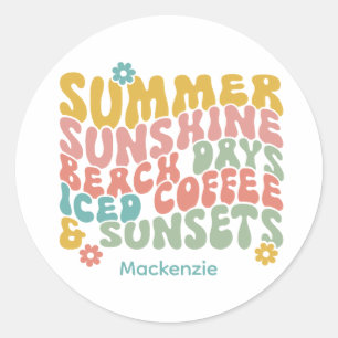 Summer Saying Retro Beach Iced Coffee Sunsets Classic Round Sticker