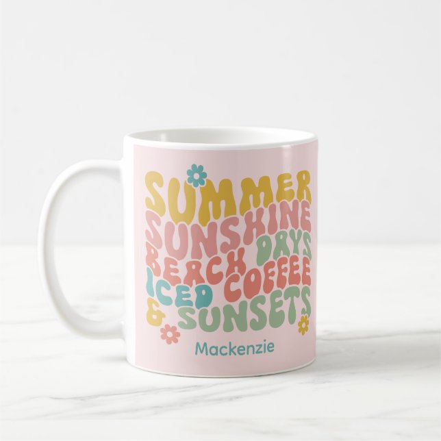 Summer Saying Retro Beach Iced Coffee Sunsets Coffee Mug (Left)
