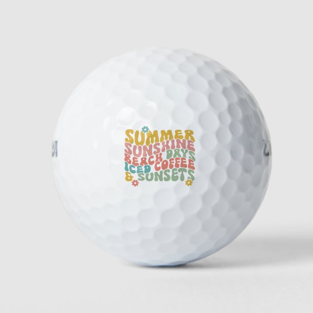 Summer Saying Retro Beach Iced Coffee Sunsets Golf Balls (Front)