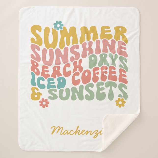 Summer Saying Retro Beach Iced Coffee Sunsets Sherpa Blanket (Front)