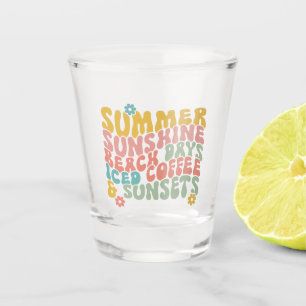 Summer Saying Retro Beach Iced Coffee Sunsets Shot Glass