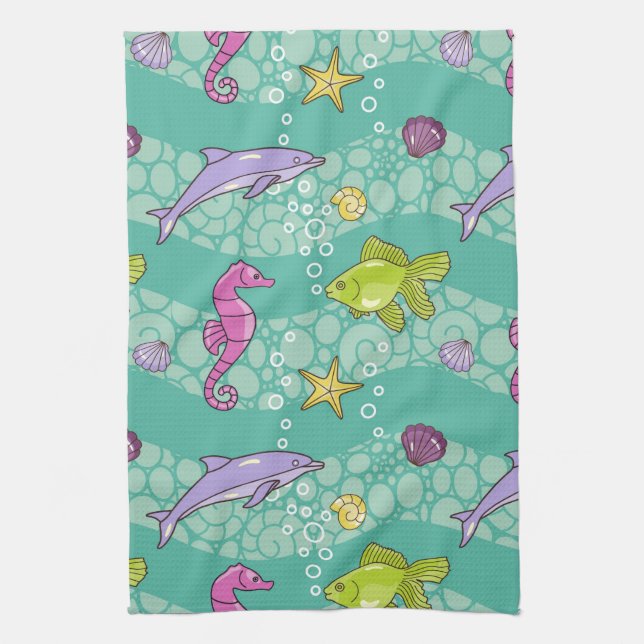 Summer Sea Pattern Tea Towel (Vertical)