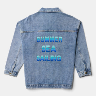Summer, Sea, Sailing - Ocean Blue Stripe Text Denim Jacket