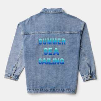 Summer, Sea, Sailing - Ocean Blue Stripe Text Denim Jacket