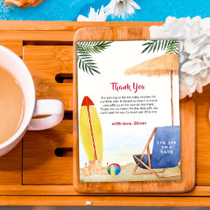 Summer Sea Sand Surfboard Beach Boy Baby Shower   Thank You Card