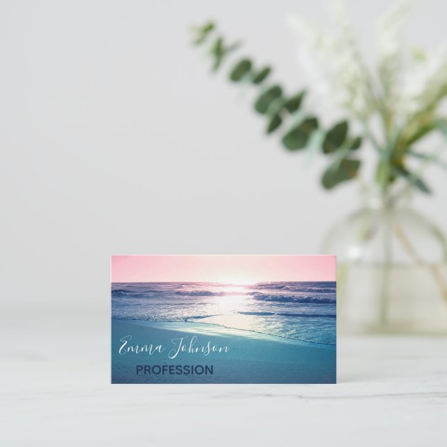 Summer Sea Sunset Tropical Beach Photo Business Card (Standing Front)