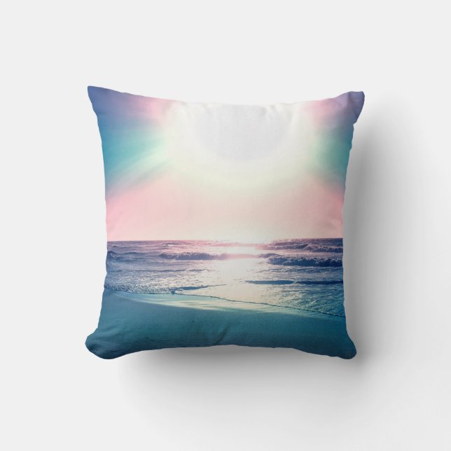 Summer Sea Sunset Tropical Beach Photo Cushion (Front)