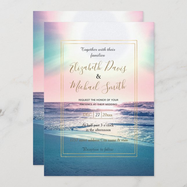 Summer Sea Sunset Tropical Beach Photo Invitation (Front/Back)