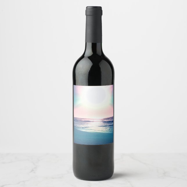 Summer Sea Sunset Tropical Beach Photo Wine Label (Front)