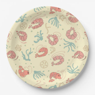 Summer Seafood Party Shrimp Design Paper Plate