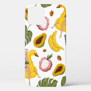 Summer seamless pattern background with exotic fru iPhone 12 case