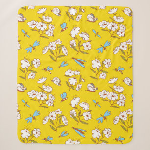 Summer seamless pattern with blossoming plants and sherpa blanket