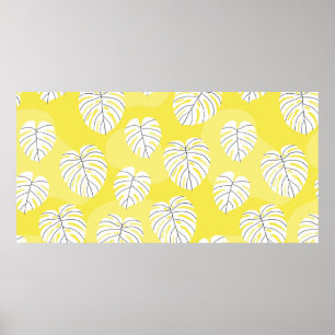 Summer seamless pattern with white stylised monste poster
