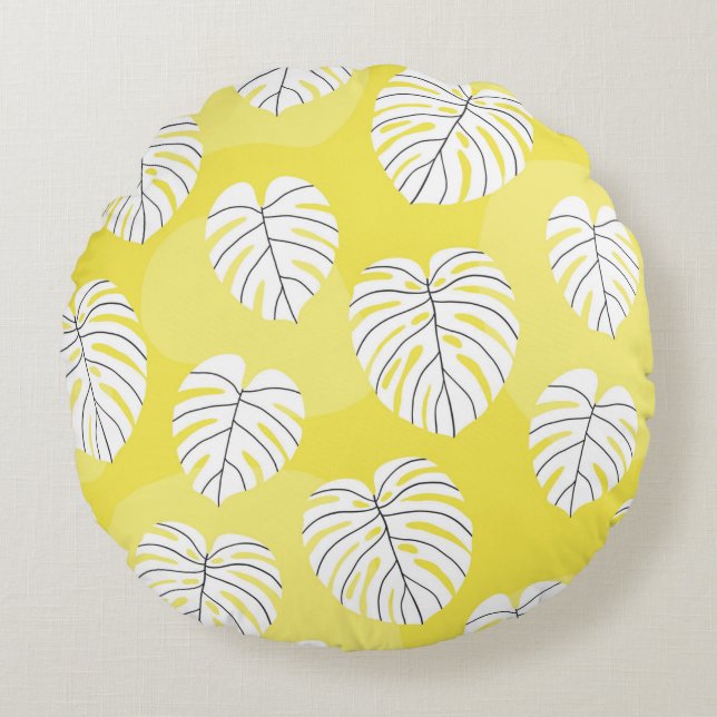 Summer seamless pattern with white stylised monste round cushion (Front)