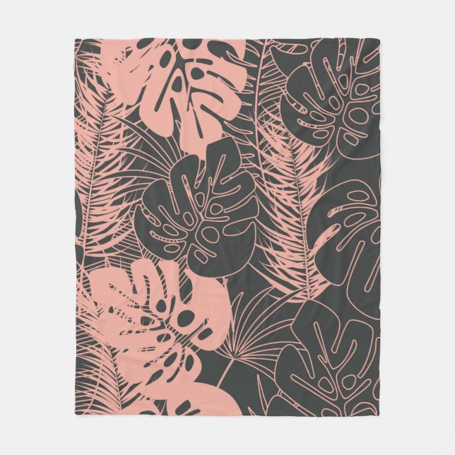 Summer seamless tropical pattern with monstera pal fleece blanket (Front)