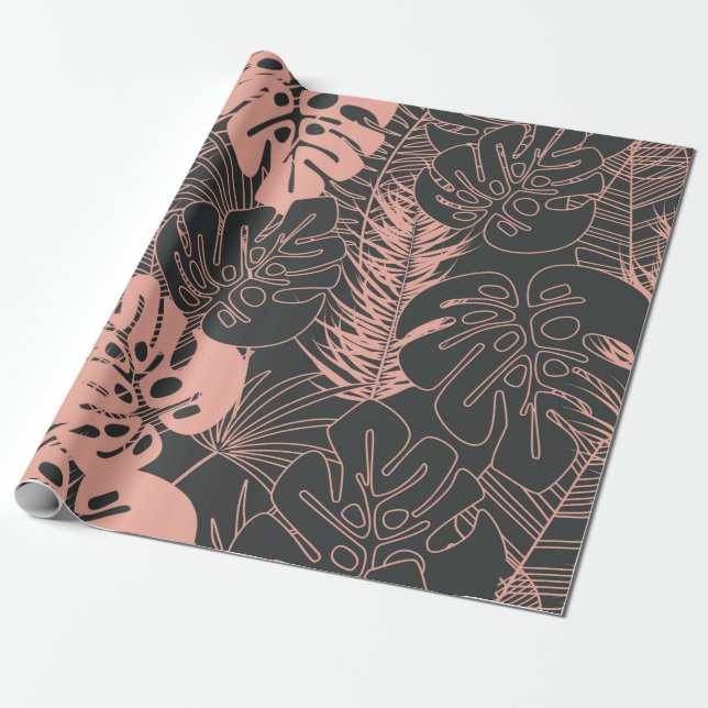 Summer seamless tropical pattern with monstera pal wrapping paper (Unrolled)