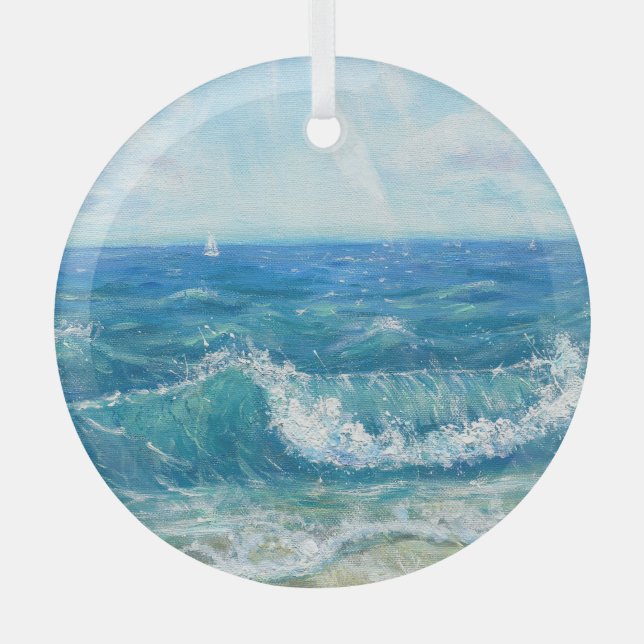 Summer seascape, blue waves, acrylic painting. glass tree decoration (Front)