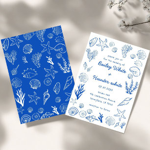 Summer Seashells Frame Beach Wedding Blue  Invitation