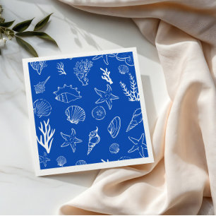 Summer Seashells Frame Beach Wedding Blue Napkin
