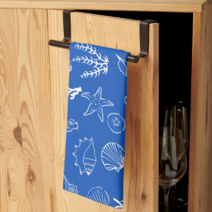 Summer Seashells Frame Beach Wedding Blue  Tea Towel