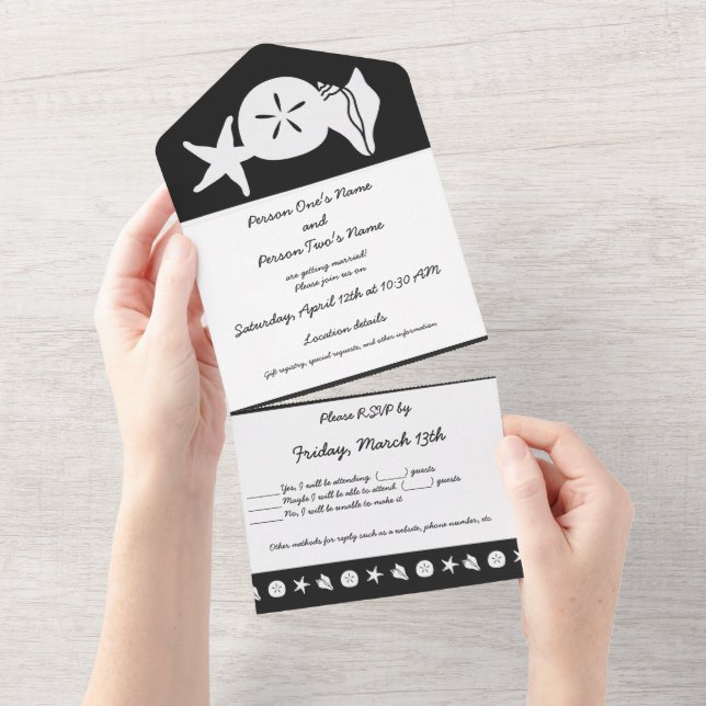 Summer Seashells in Black All In One Invite (Tearaway)