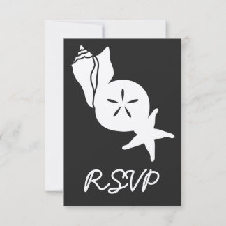 Summer Seashells in Black RSVP Card