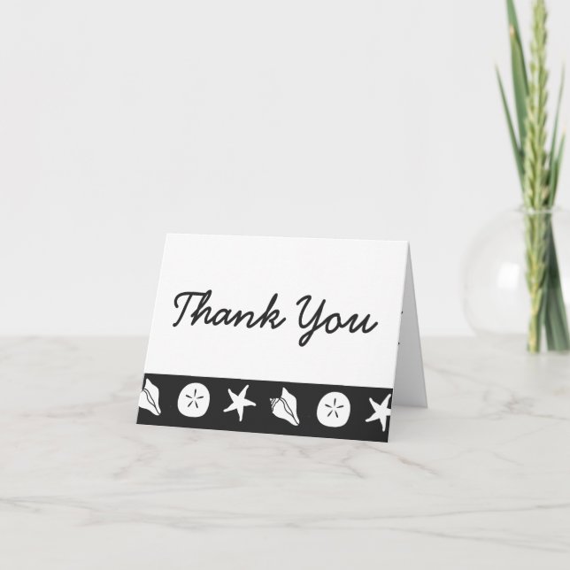 Summer Seashells in Black Thank You Card (Front)