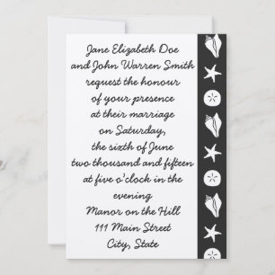 Summer Seashells in Black Wedding Invitation