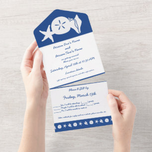 Summer Seashells in Blue All In One Invitation