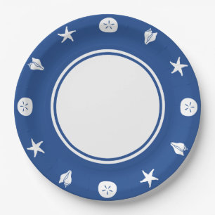 Summer Seashells in Blue Paper Plate