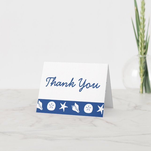 Summer Seashells in Blue Thank You Card (Front)