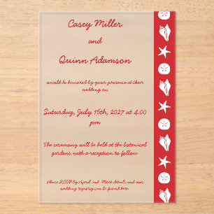 Summer Seashells in Cherry Acrylic Wedding Invitations