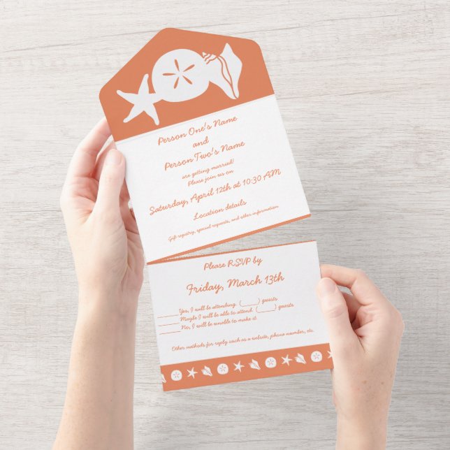 Summer Seashells in Coral All In One Invitation (Tearaway)