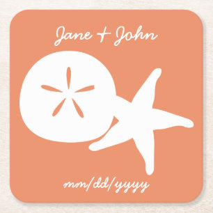 Summer Seashells in Coral Paper Coaster