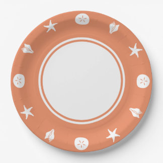 Summer Seashells in Coral Paper Plate
