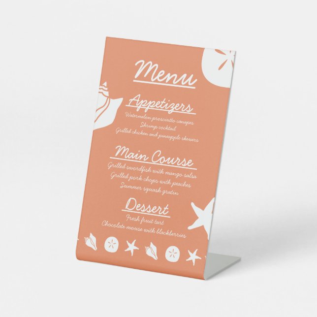 Summer Seashells in Coral Pedestal Sign (Front)