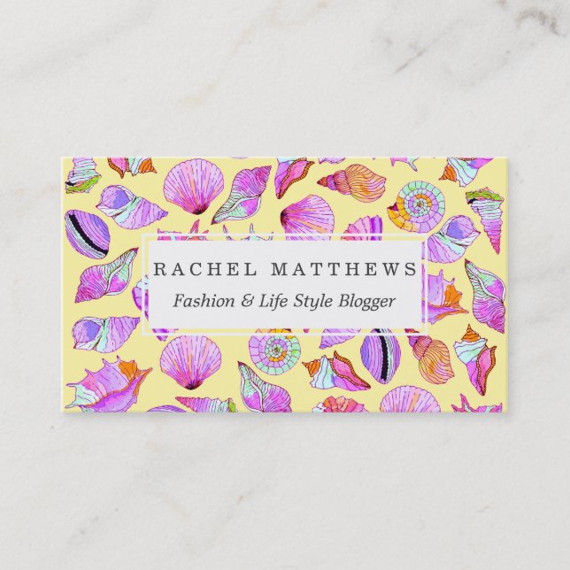 Summer Seashells in Girly Neon Colours Pattern Business Card (Front)