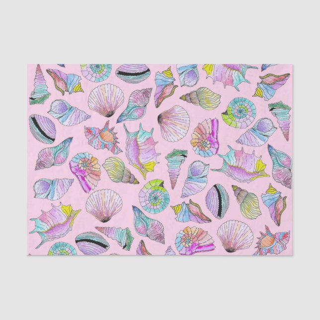 Summer Seashells in Girly Painted Watercolor Paint Tissue Paper (Front)