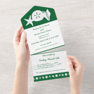 Summer Seashells in Green All In One Invitation